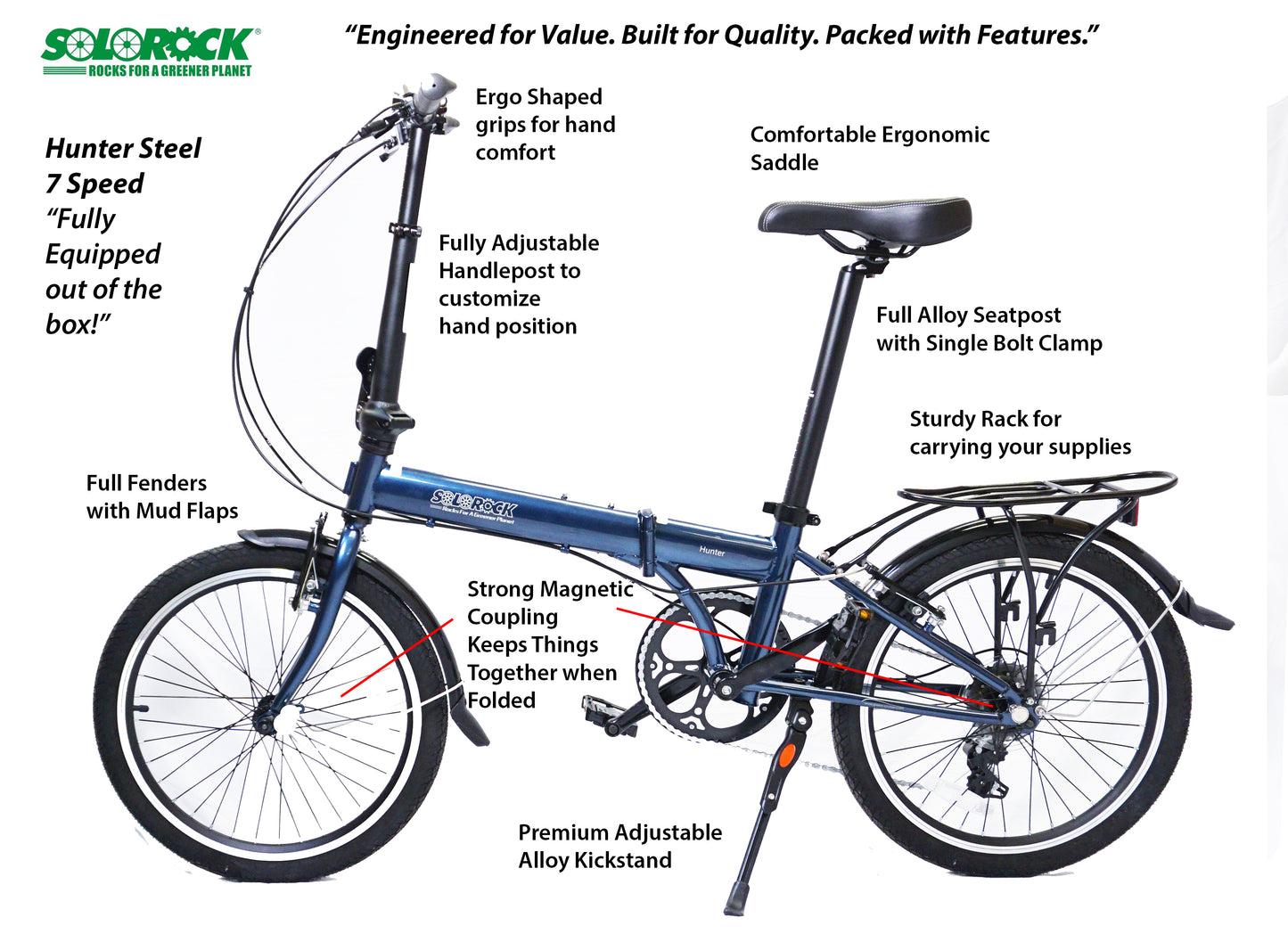 Hunter - SOLOROCK 20" Upgraded 7 Speed Steel Folding Bike